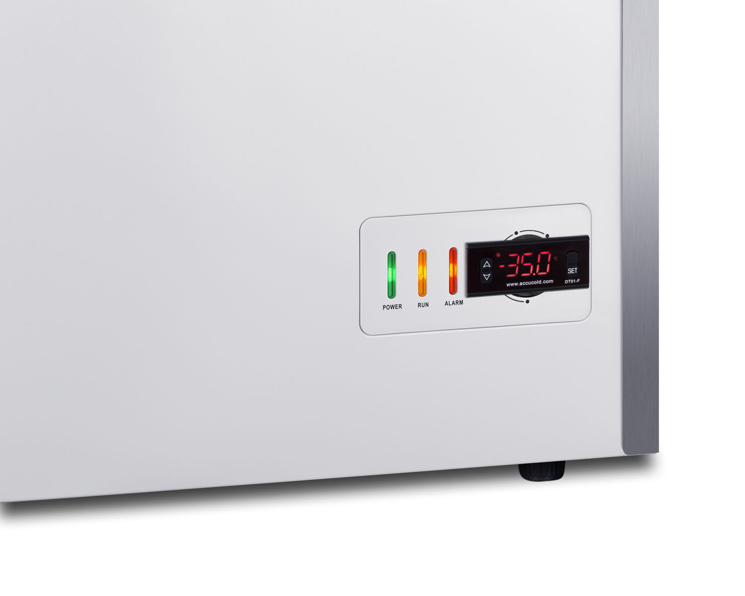 -35 C laboratory 6.7 cu.ft. chest freezer with stainless steel corner guards, NIST calibrated thermometer with alarm, and lock